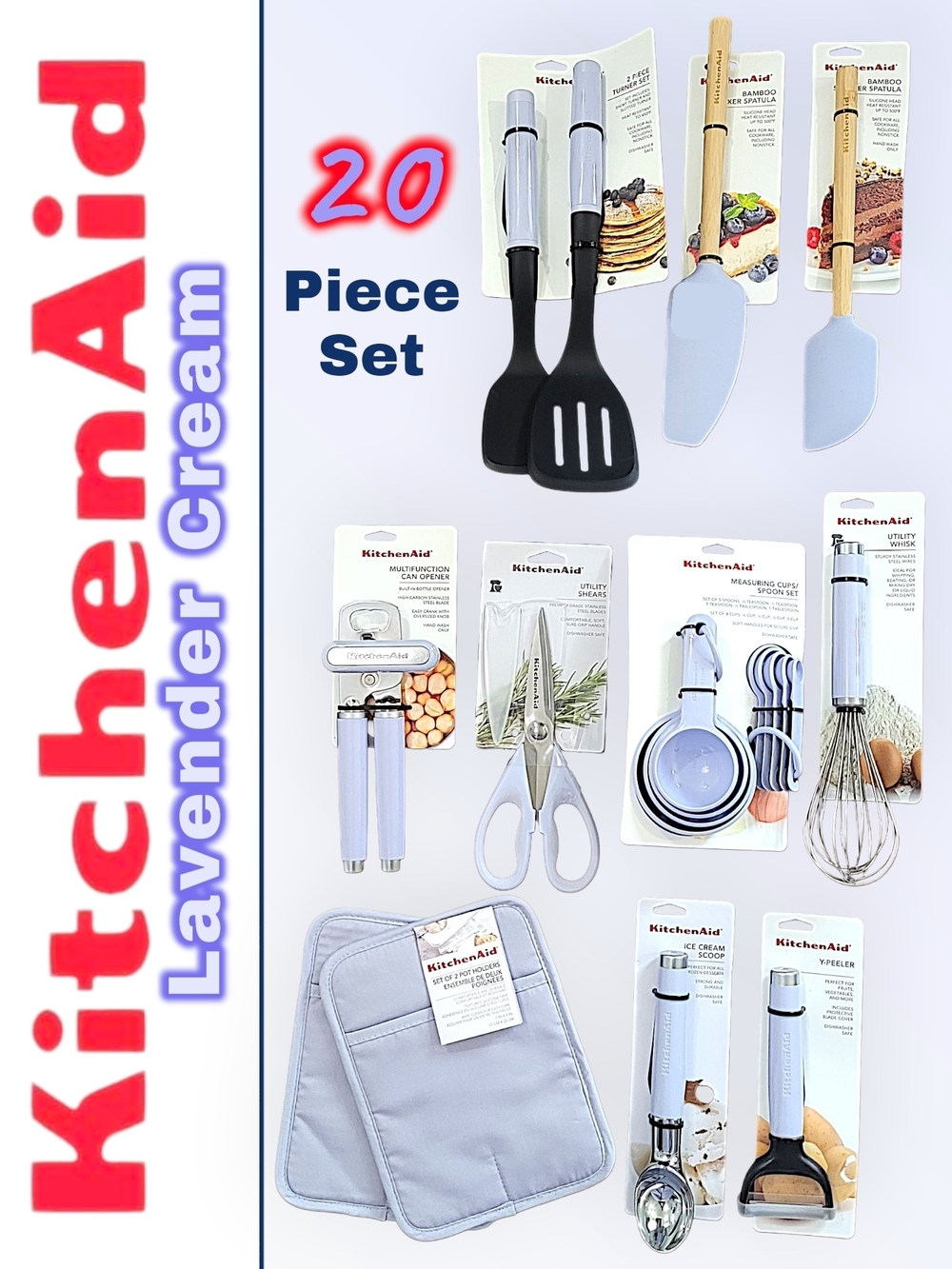 KitchenAid Lavender Cream 20-Piece Kitchen Tool Set